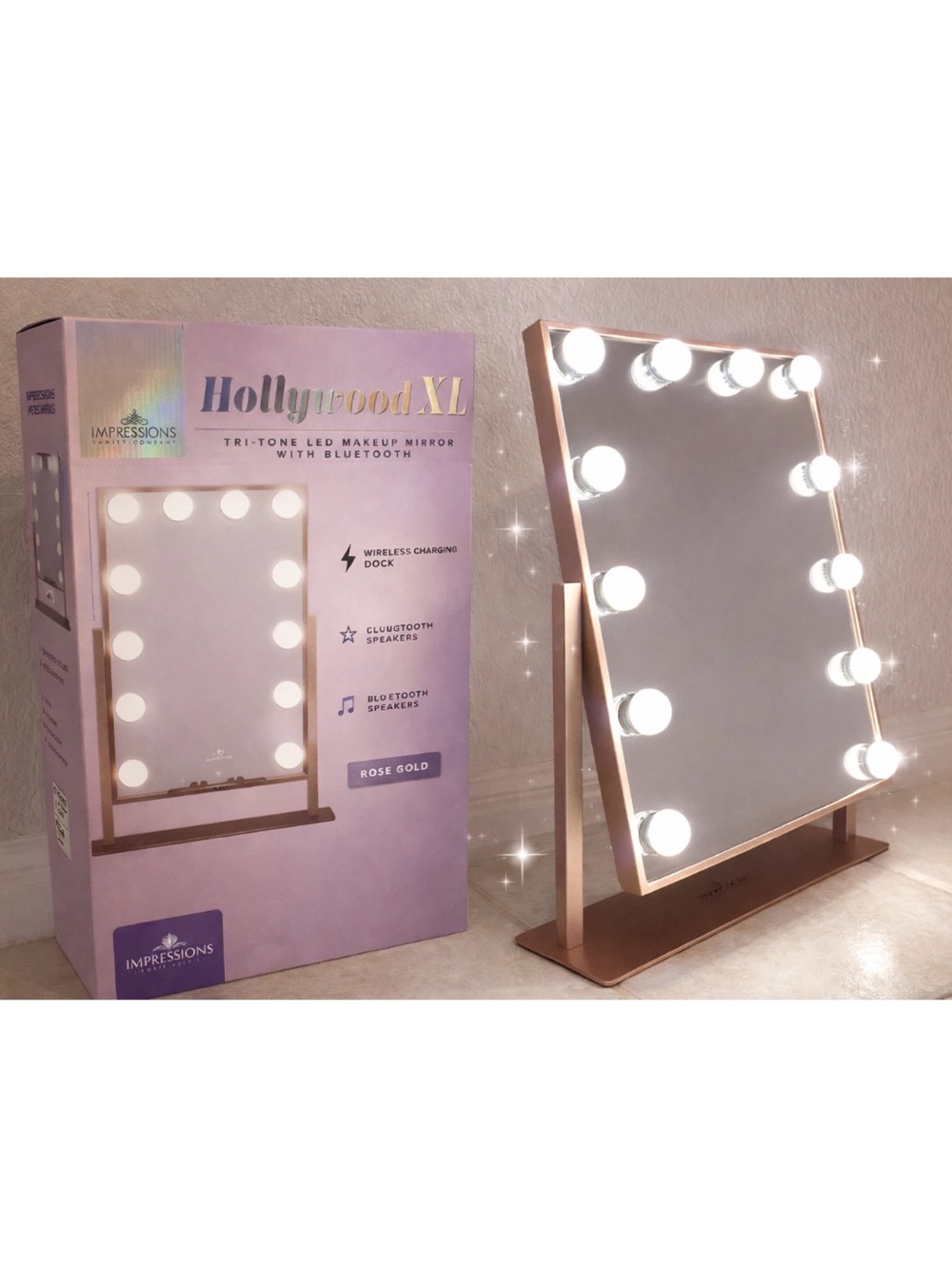 Impressions Vanity Hollywood XL Tri-Tone LED Makeup Mirror with Bluetooth Rose